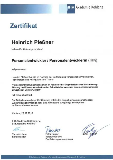 Zertifikat - Personalentwicklung - IHK-Koblenz